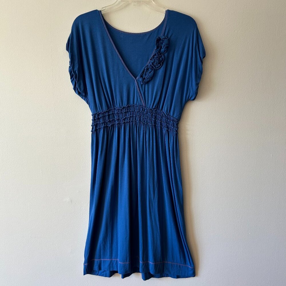 Blue V Neck Midi Dress